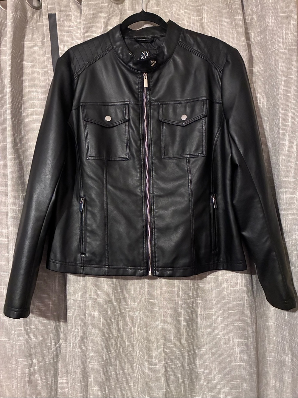 NWOT New York & Company Black Faux Leather Moto Racer Jacket XL